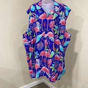 NWOT Tropical Flamingo Button Down Sleeveless Top.  Size 6XL 6X plus size